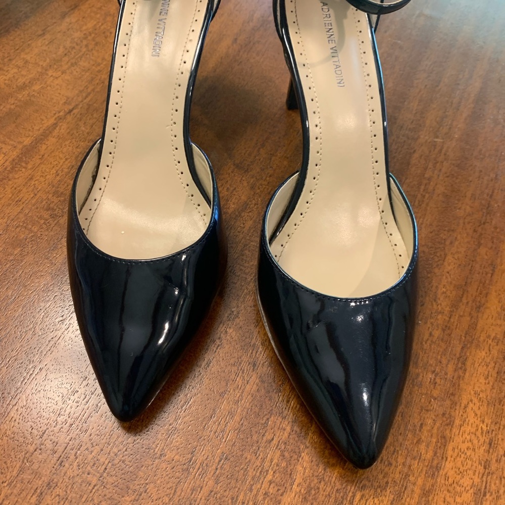 Adrienne Vittadini Black patent ankle strap heels
